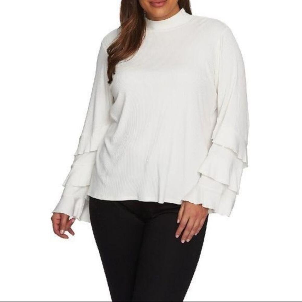 1.State Revolve Ruffle Sleeve Rib Knit Mock Neck size medium